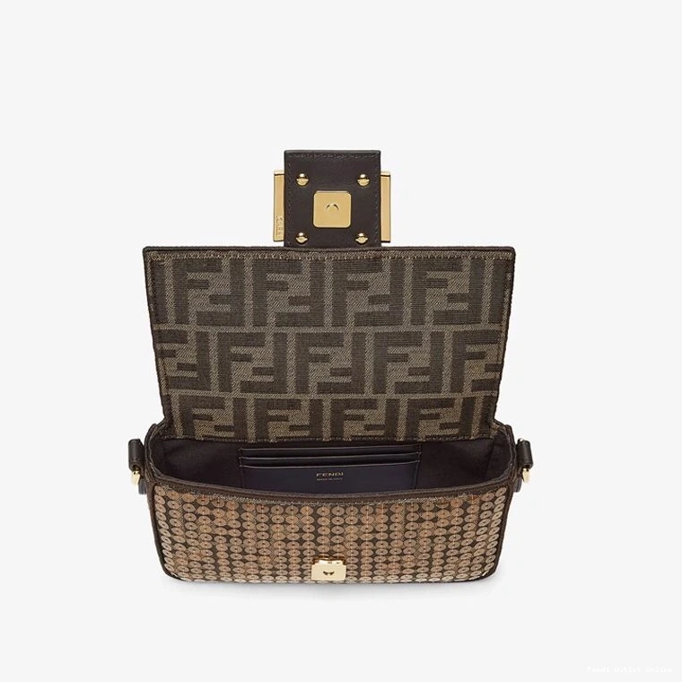 Affordable with Brown FF Fendi Baguette Mini Bag In Motif Fabric Sequins 0728
